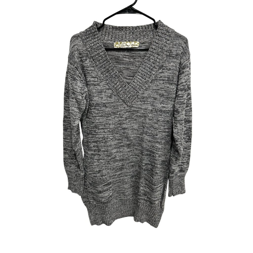 Stephanie Rogers Marled Knit V-Neck Sweater Gray Pullover Cozy Knitwear